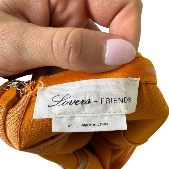 Lovers + Friends Violet Orange Satin Side Slit Formal Strapless Midi Prom Dress - Picture 8 of 10